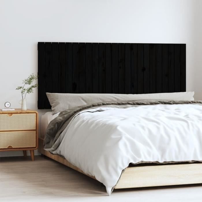 famirosa tête de lit murale noir 147x3x60 cm bois massif de pin-847