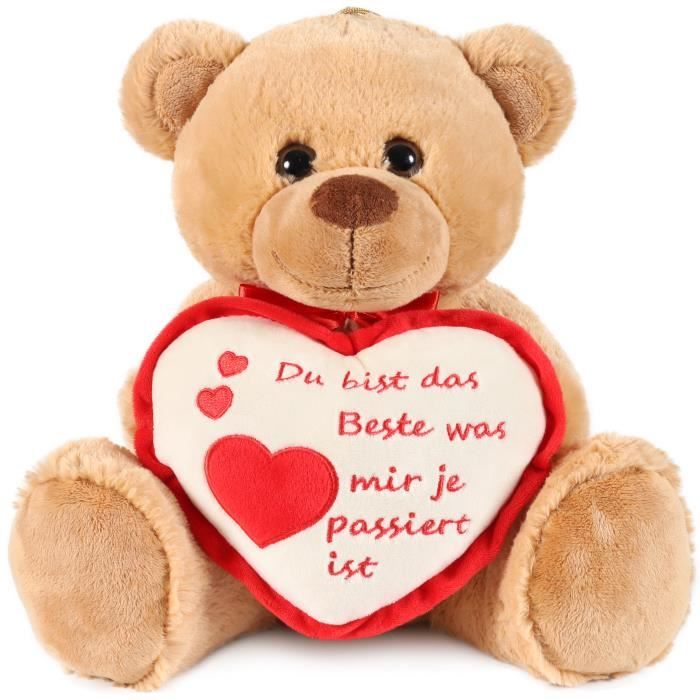 Comparer les prix de BRUBAKER Peluche Ours - Nounours - 35 cm - Brun - Cœur en Peluche 'Du bist das Beste was mir je passiert ist' Inclus