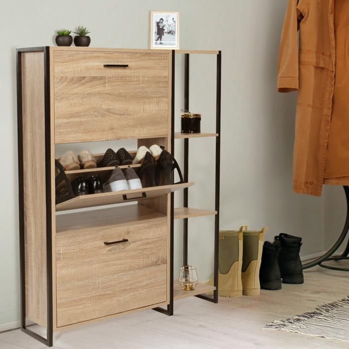 Meuble à chaussures IDMARKET LUIS 18 paires Bois/métal Design industriel Cdiscount