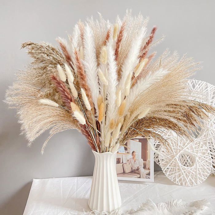 30 Pcs Pampas Séchées Noires 55cm - Herbe De Pampa Artificielle Pour Décoration Boho