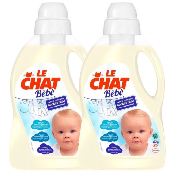 Le Chat Bébé Lessive Liquide Hypoallergénique - 1.5 L Lot de 2 - 50 lavages  - Cdiscount Electroménager