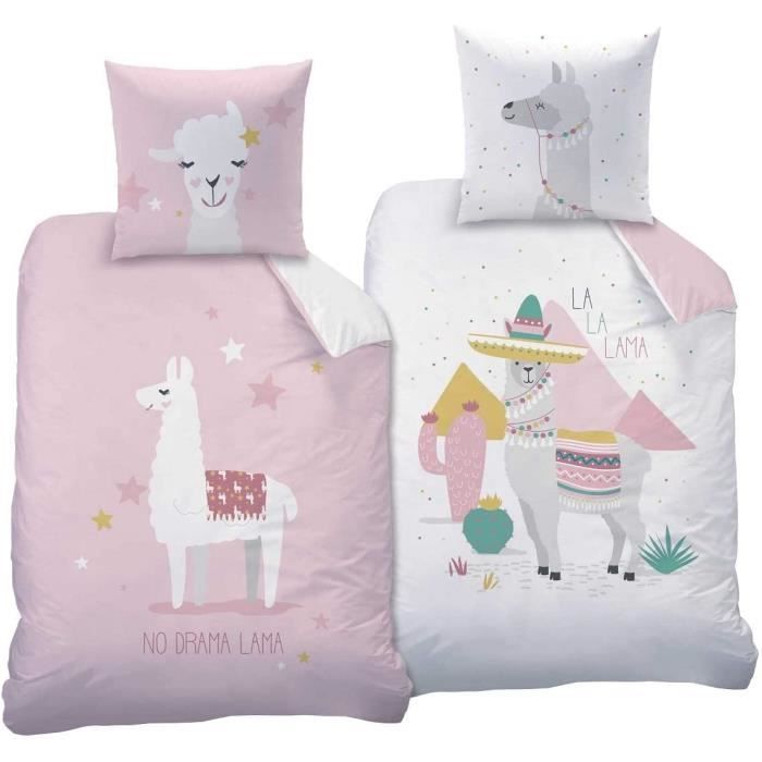 Parure De Lit Réversible Chat 135x200 Cm - 100% Coton, 1 Housse De Couette + 1 Taie 80x80 Cm