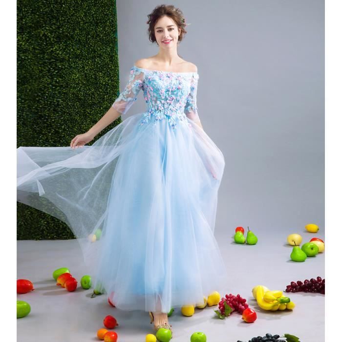 Robe Longue Epaule Plate Dentelle Femmes Pour Ceremonie Mariage