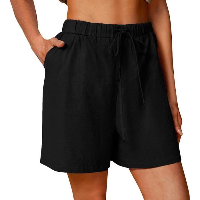 Short Femme été en Lin Ou Coton Large Fluide Shorts Habillé Femme Chic Pas  Cher Grande Taille élastique avec Poches Confortable Ample Casual Sport  Jogging Pantalon Court (Azur, S) : : Mode