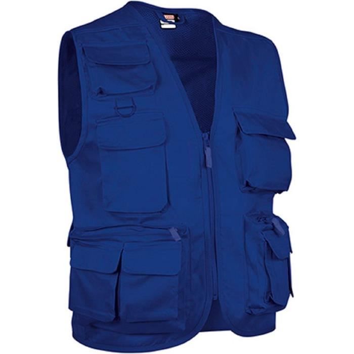 Gilet reporter multipoches sans manches SAFARI bleu azur