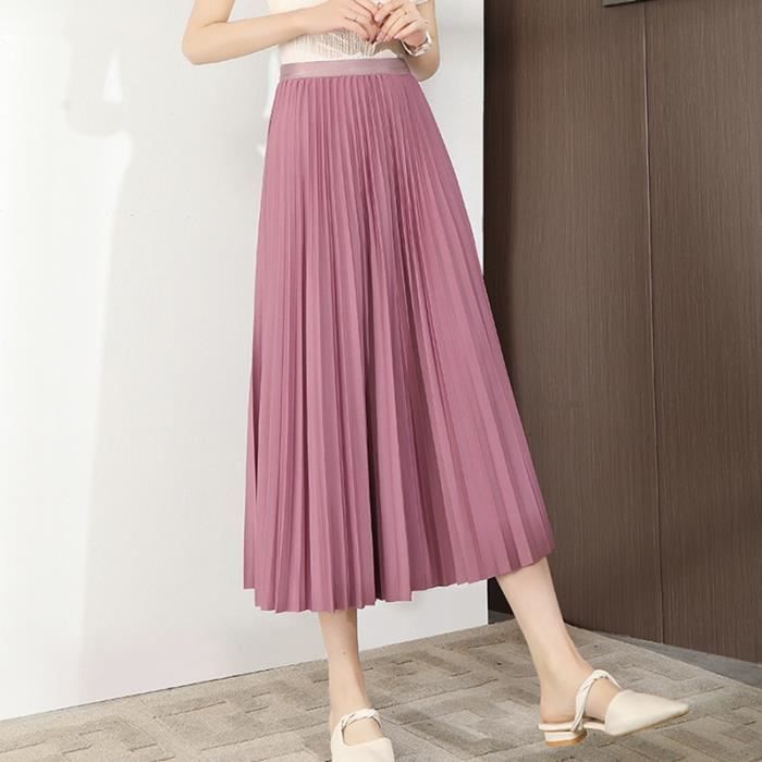 Jupes mi-longues pliss?�es ?�lastiques taille haute pour femmes,jupes d?�contract?�es pour femmes 