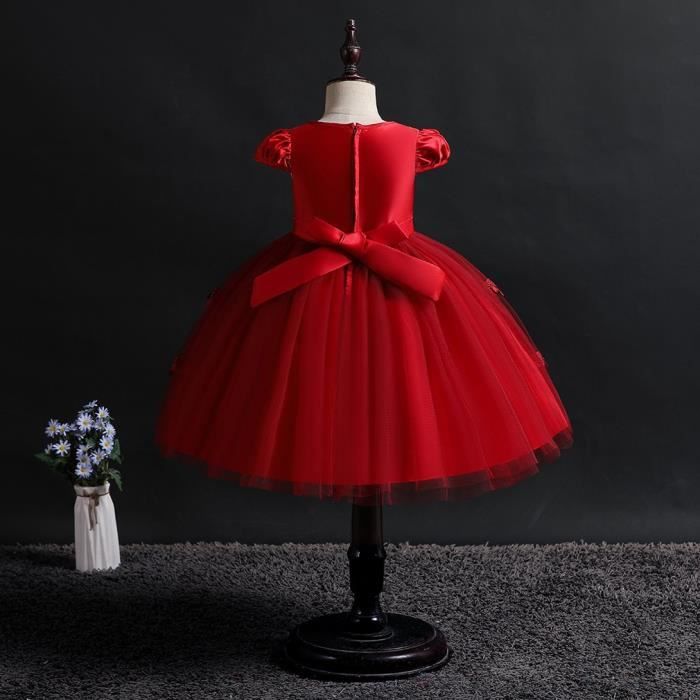 Enfants Rouges Brodes Fleur Robe A Manches Courtes Filles Gateau Robe Bulle Rouge 130cm Rouge Cdiscount Pret A Porter