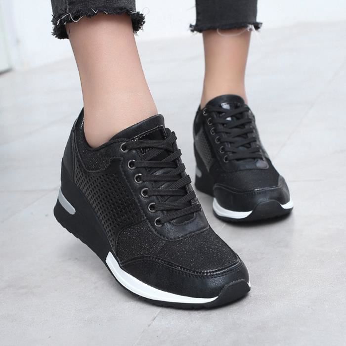 Femmes dames confortables baskets compensees mode respirant chaussures de sport Hesh Noir Noir Cdiscount Chaussures