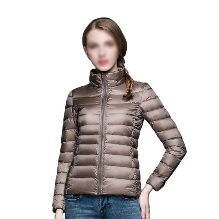 Femme Ultra L g re Doudoune Courte Col Rester Duvet de Canard Zip