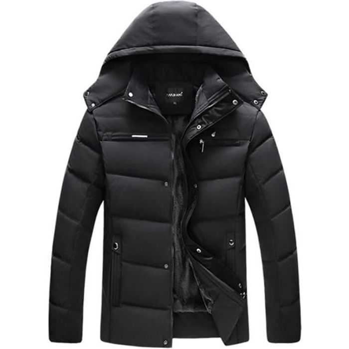 Doudoune Homme Parka Casual a Capuche Veste Blouson Homme Chaud Hiver Epais Zipper M XXL Noir Noir Cdiscount Pret a Porter