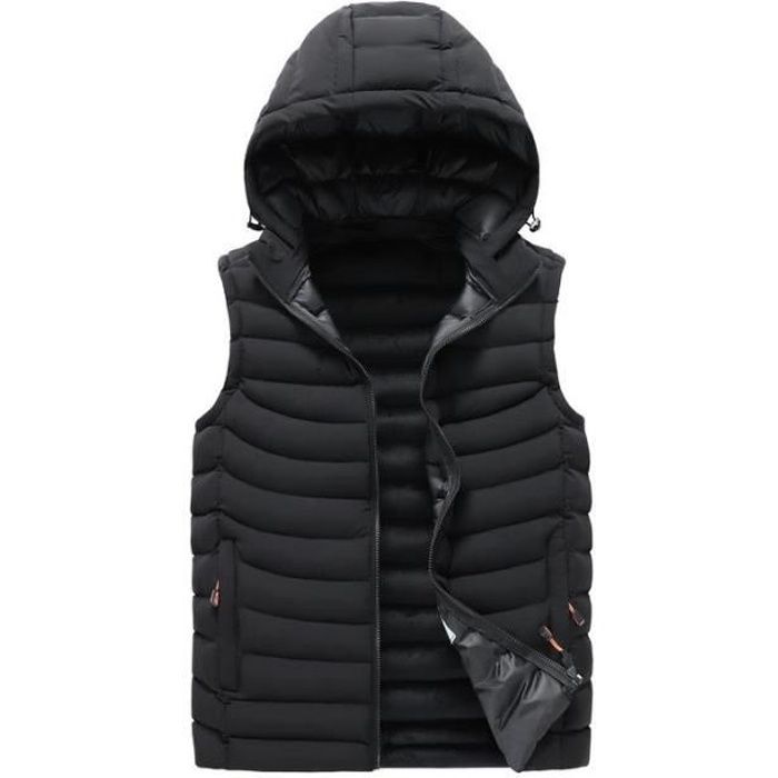 Doudoune Capuche Homme Sans Manches Automne Hiver Veste Zippee Chaude Couleur Unie Noir Cdiscount Pret a Porter