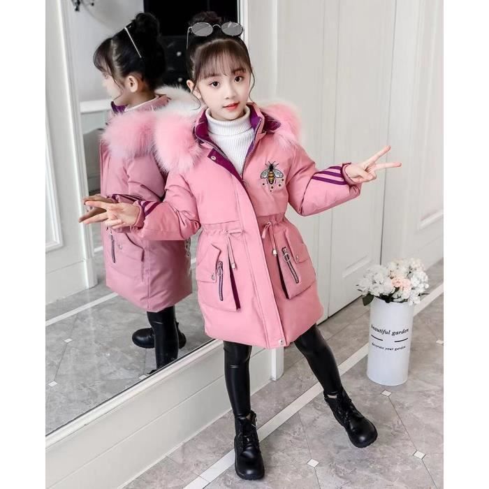 Veste d hiver longue Rose en coton pour fille de 4 a 12 ans Vetements Rose Cdiscount Pret a Porter