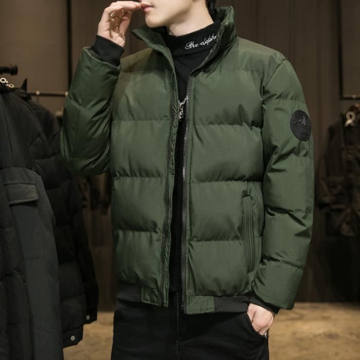 Doudoune Homme Hiver Col montant Chaude Couleur unie Vert