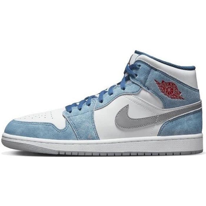 Basket Air Jordan 1 Mid - JORDAN - French Blue Fire Red - Bleu - Mixte - Lacets - Cuir