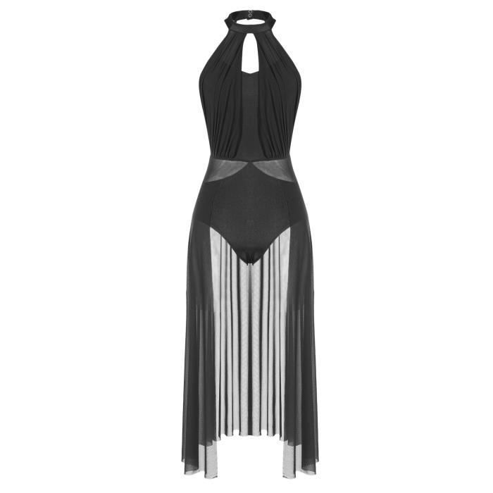 YOOJIA Justaucorps Gymnastique Femme - Robe Patinage Danse Latine Avec Strass Et Jupe Asymétrique