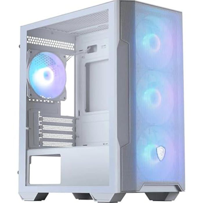 MSI MAG Forge M100R White Boîtier Micro-ATX - Support GPU jusquà 300 mm Ventilateurs ARGB filtres à poussière magnétiques Verre