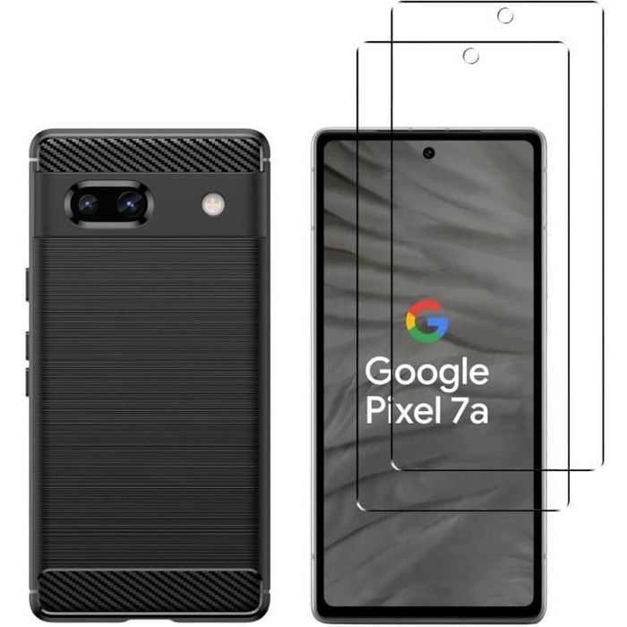 Kit Protection Google Pixel 7A : Coque Arrière Gel Silicone NOIR + 2 Verres Trempés - Neuf Dans Son Emballage
