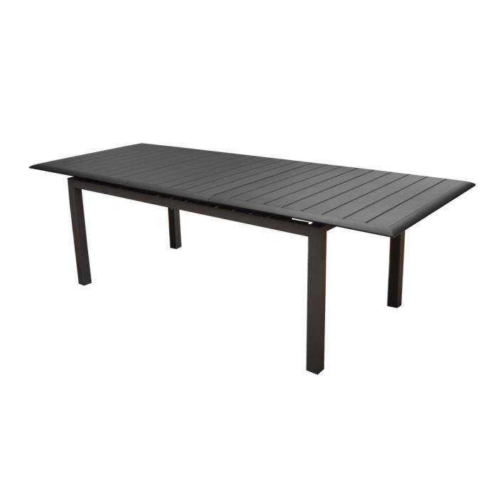 table de jardin louisiane ii 147/187 x 80 cm en aluminium - plateau à lattes - graphite