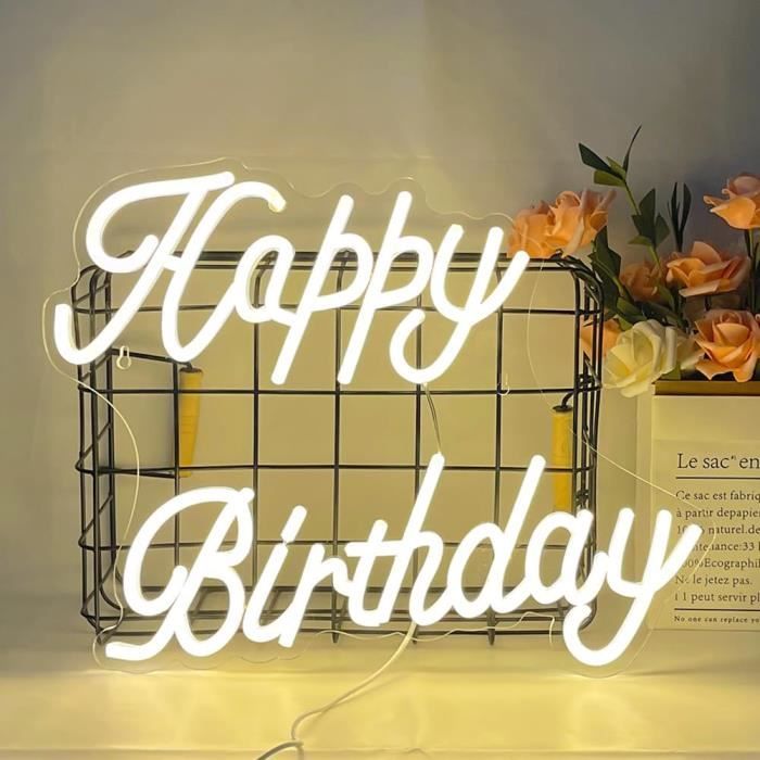Enseigne Néon Joyeux Anniversaire - LED USB, 42x31cm, Décoration Fête Murale
