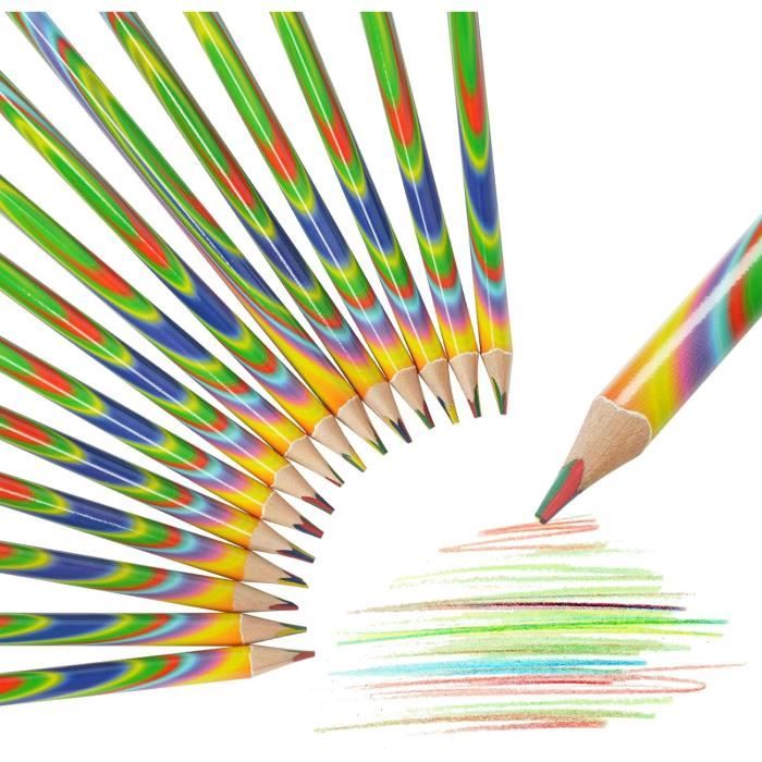 Crayons Arc-en-ciel 12 Couleurs - Multicolores Par Crayon - Pour Enfants Et Adultes - Idéal Dessin, Peinture, Scrapbooking - 4