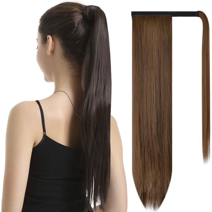 FESHFEN Extension Queue de Cheval avec Pince - Postiche Cheveux Brun