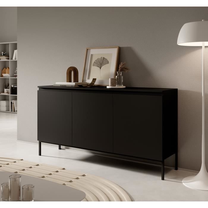 Commode à trois portes - BEMMI - 150 cm - noir avec pieds noirs