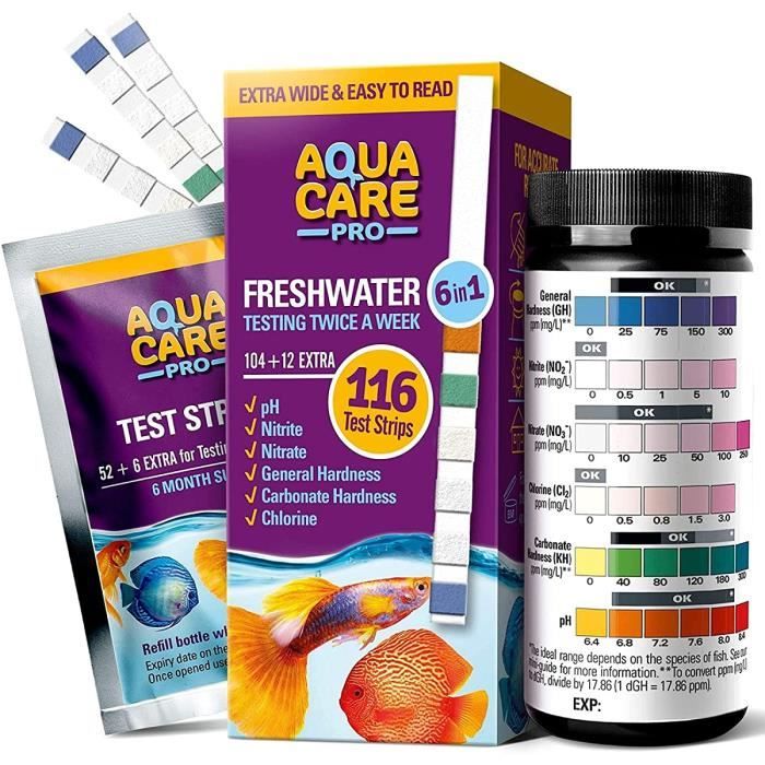 Aqua Care Pro Bandelette Test Eau Douce Aquarium - 116 pcs - 6-en