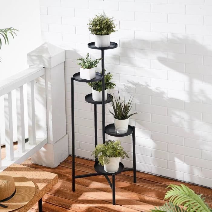 HMOREY Porte-pot de fleurs à 5 niveaux Support de pot étagère de Jardin, Étagère Intérieure en Spirale Noir
