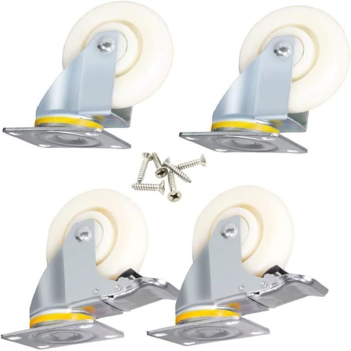 4 Roulettes Pour Meuble – Métal/Plastique – 40 Mm – Sans Frein – Neufes Sous Emballage
