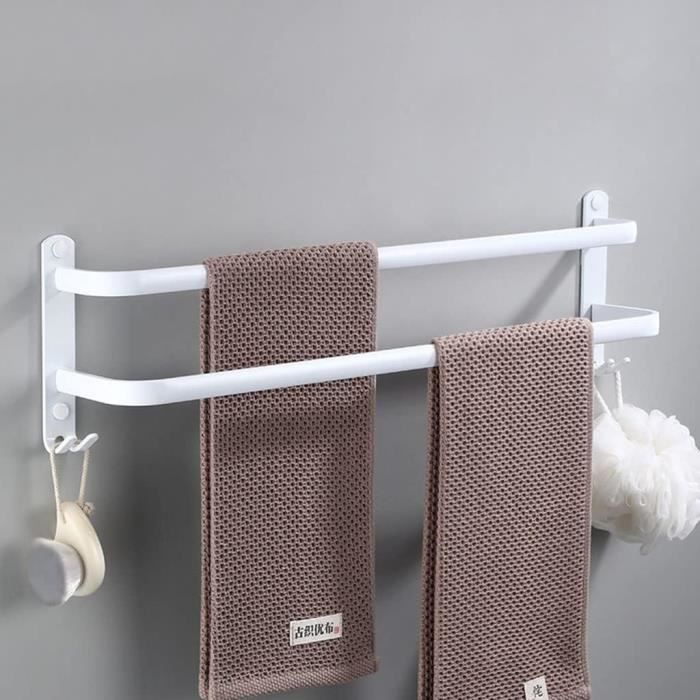 Porte-serviettes Mural GULINO 80 Cm Blanc - 3 Barres - Installation Sans Perçage (adhésif) Ou Avec Vis - Acier Inoxydable