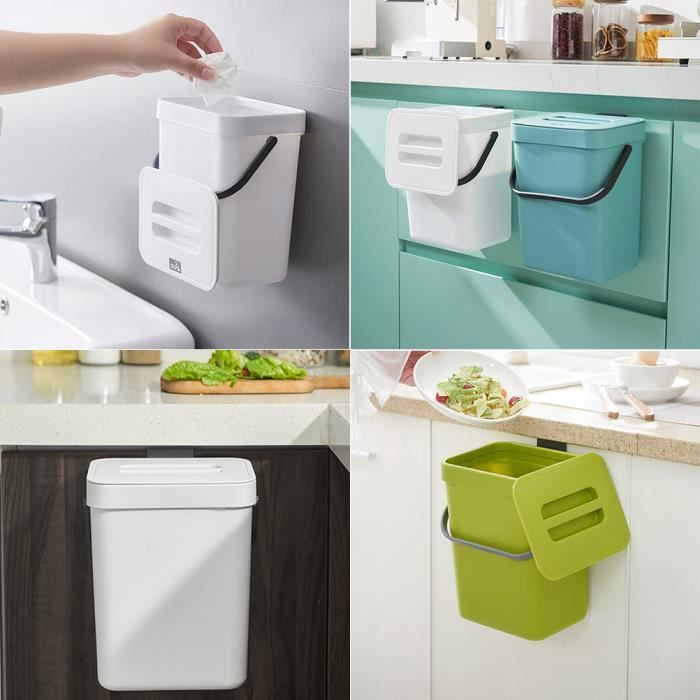 Petit Seau à Compost De Cuisine 3L - Poubelle à Suspendre Avec Couvercle, Récipient Bio Pour Plan De Travail, Bleu