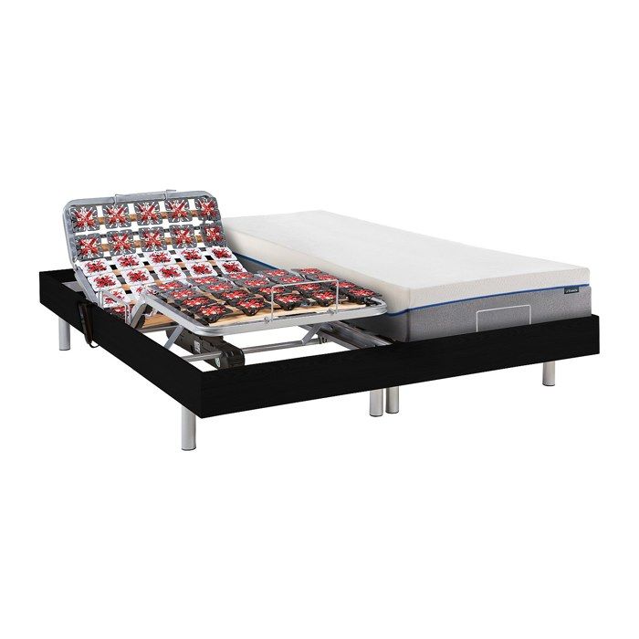Lit électrique de relaxation tout plots + matelas mémoire de forme - 2 x 80 x 200 cm - Noir - HESIODE III de YSMÉE Lit électrique de relaxation tout plots + matelas mémoire de forme - 2 x 80 x 200 cm - Noir - HESIODE III de YSMÉE
