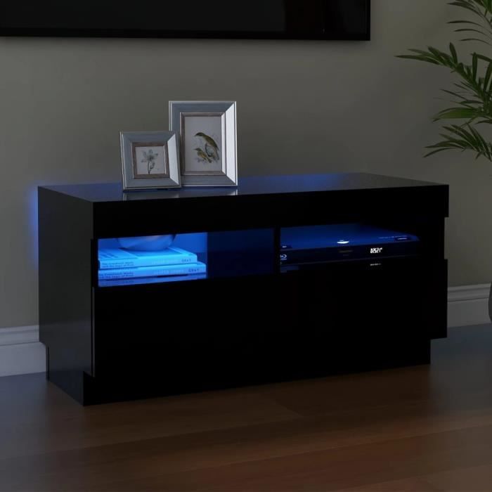 "sale 2024" meuble tv avec lumières led jms - banc tv noir 80x35x40 cm 17,5,kg 8635