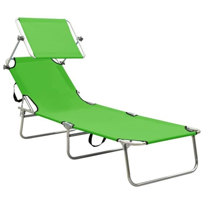 Chaise longue pliable avec auvent Vert Aluminium 310361 Cdiscount Jardin