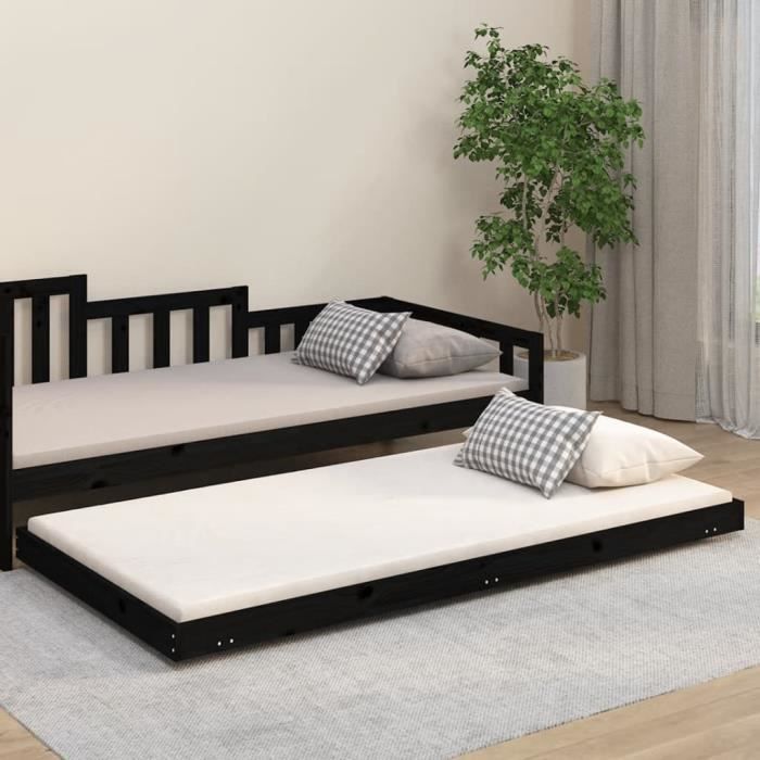 vidaXL Cadre de lit sans matelas noir 100x200 cm bois massif de pin 823493