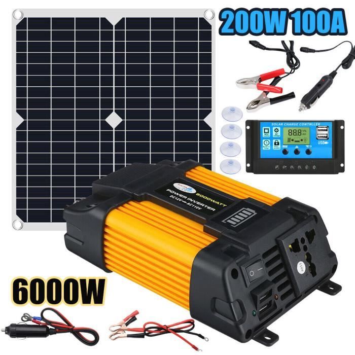 Kit de panneau solaire 200W 6000W Générateur d'énergie solaire complet 100A Home 110V Grid System