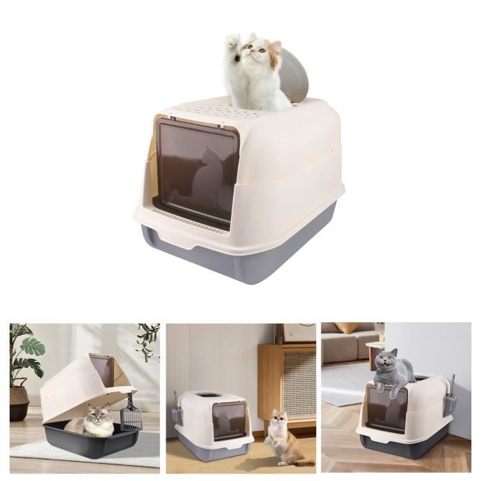 Comparer les prix de Willonin® Bac à Litière Fermé pour chat, Maison de Toilette avec Pelle, Gris 36x51x34 cm Anti Odeur