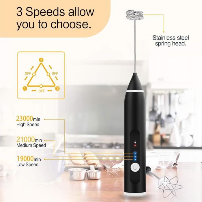 Mousseur à lait électrique portable 2 en 1, rechargeable par USB, 3 vitesses, convient pour le matcha, le latte, etc. | Leroy Merlin