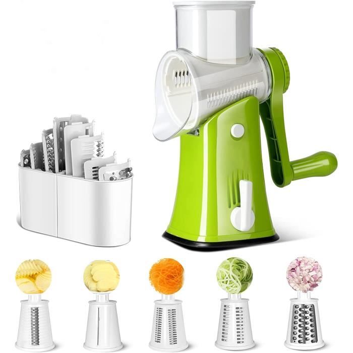Râpe à Fromage Rotative Manuelle - 3 Lames Interchangeables - Sécurité Alimentaire Sans BPA