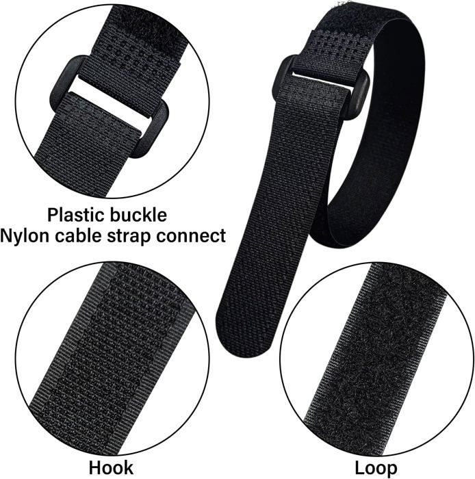5m x 2cm Sangles de Câble Ajustables Avec 25 Boucles, Noires Collier de Câblage, Longueur de Coupe Libre Réutilisable pour Câbles, Cordes, Gestion des Câbles Rangement et Organiser Câbles, Noir