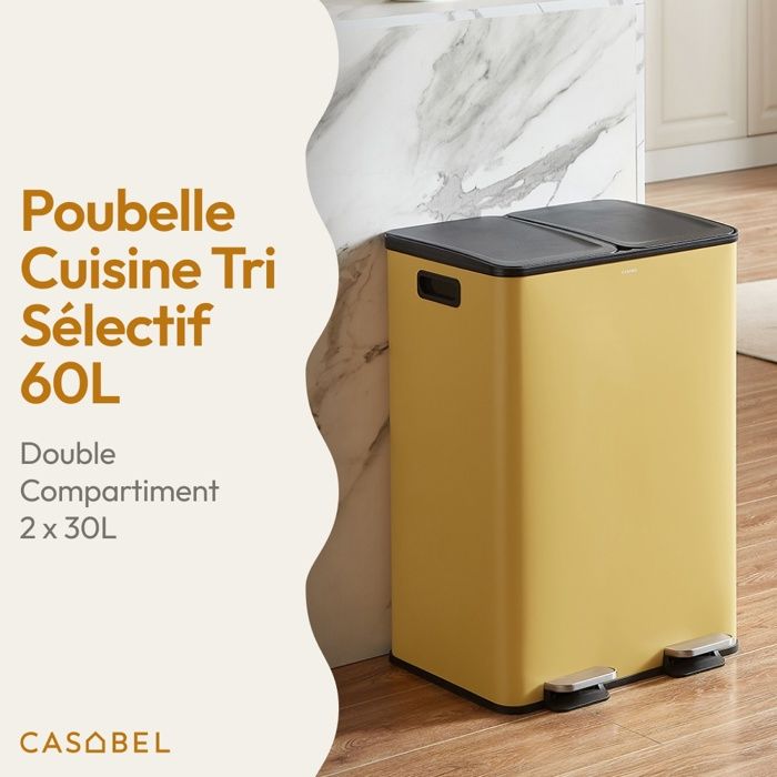 Poubelle Double 2x9L (18L Total) - Tri Sélectif Déchets Secs/humides - Couvercle Manuel - Design Compact Cuisine