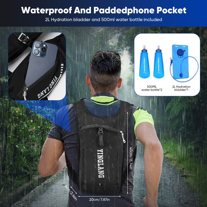Gilet D'hydratation Running Avec LED Et Chaussettes De Compression – Léger, Bouteille 500ml, Homme/femme