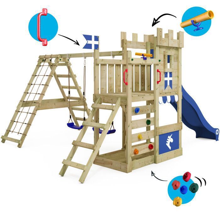 Aire de jeux WICKEY Disney Adventure Lilo et Stitch– toboggan 220 cm, double balançoire & mur d'escalade – garantie 10 ans* - Jeux - Jouets