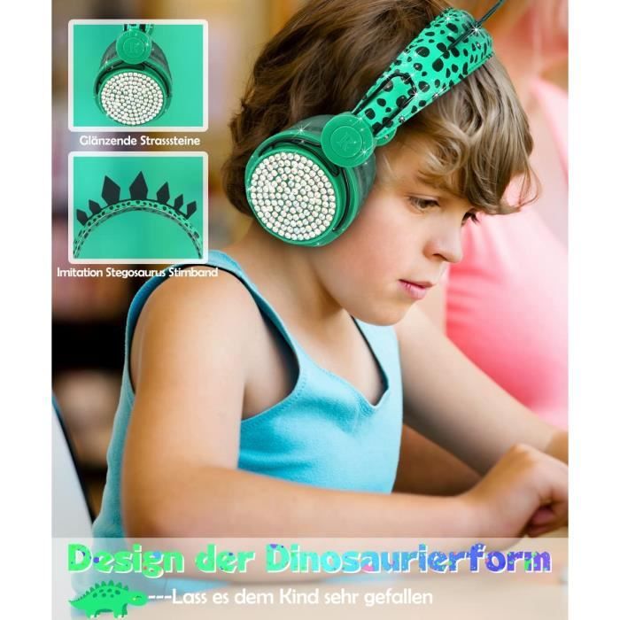 Dinosaure Casque Audio Enfant, Casque Bluetooth sans Fil Enfant