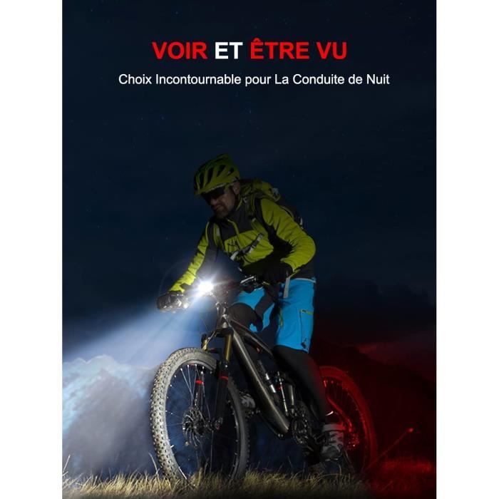 Kit éclairage Vélo Avant/arrière CIRYCASE – 8+12 Modes, LED étanche IPX6, USB Rechargeable, Batterie 1100mAh/350mAh