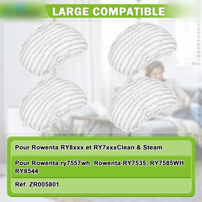 4 Chiffons Microfibre Pour Nettoyeur Vapeur Rowenta - Compatible Clean & Steam Et Modèles RY Série