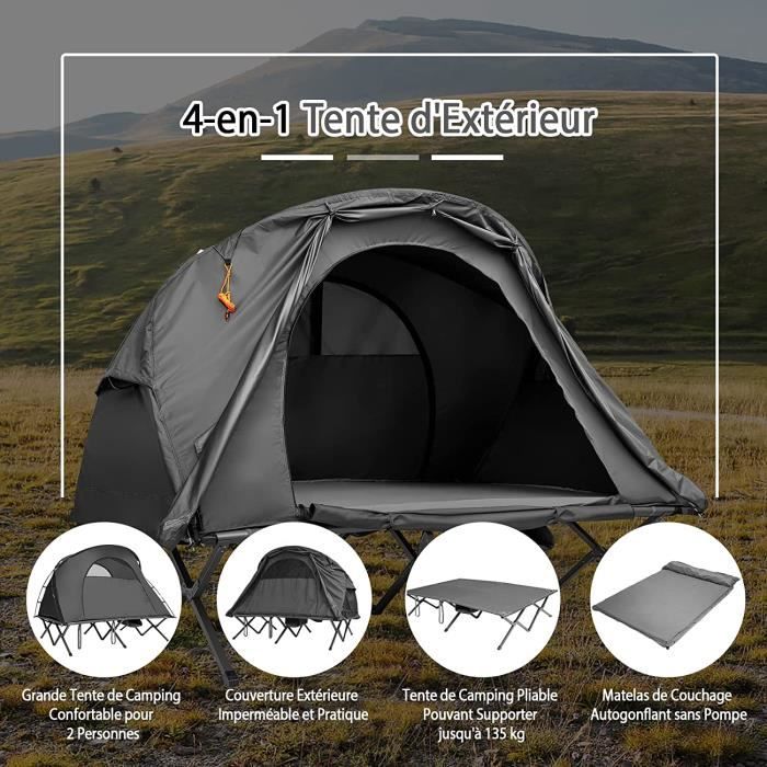 Lit De Camping Pliable Surélevé – Pour Adulte, Avec Sac De Couchage Intégré, Neuf