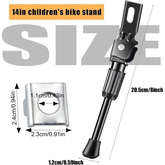 BUZUYIWAR Béquille Vélo Pour Enfants – 12~20 Pouces, Acier Inox, Réglable, Antidérapante, Facile à Poser