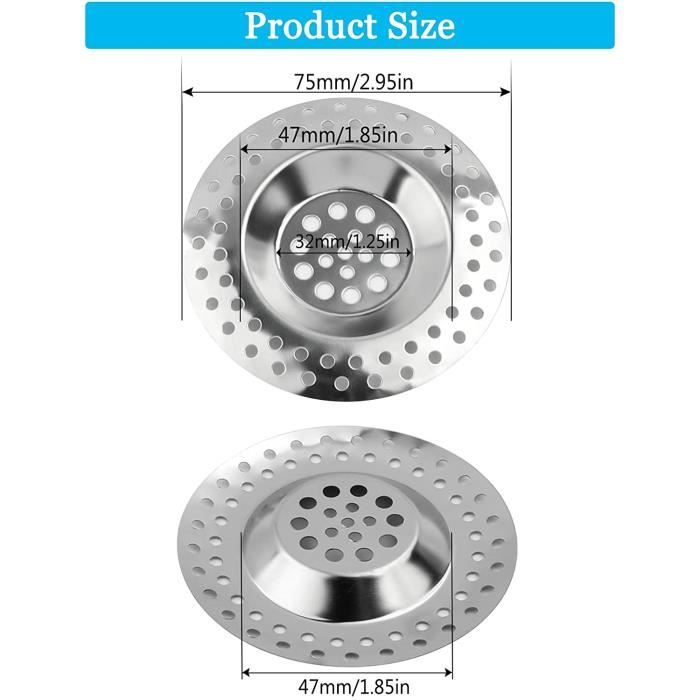 Bouchon D'évier 3 En 1 En Acier Inoxydable 304 - Filtre Escamotable, Anti-odeurs - Pour Trou De 75 à 86 Mm, Profondeur ≥ 40 Mm