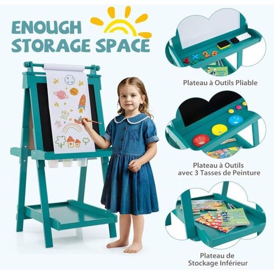 Chevalet Peinture Enfants DREAMADE - Double Face Noir/Blanc - Avec Rangement - Multifonction